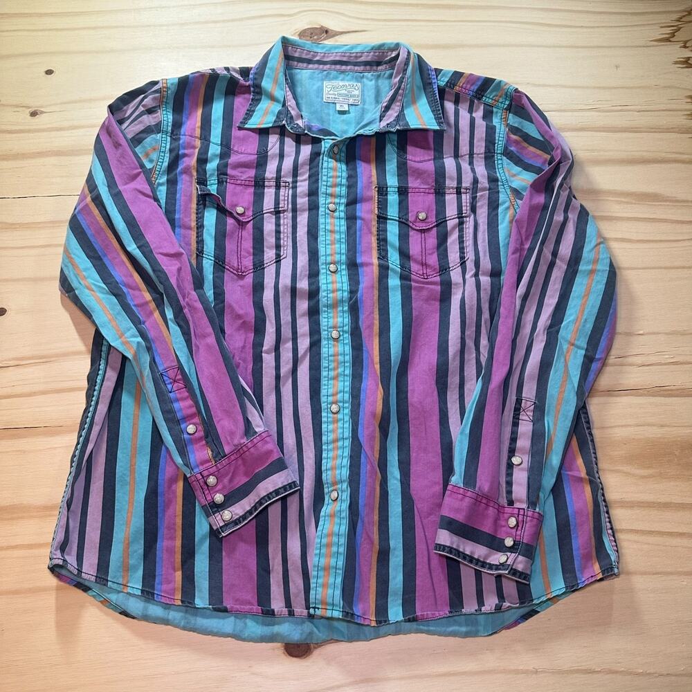 Tecovas Classic Pearl Snap Long Sleeve Striped Western Shirt Green Pink Mens XL